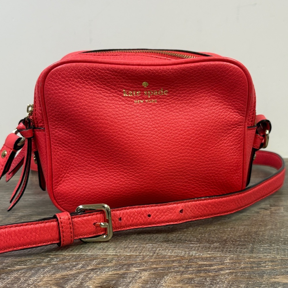 Kate Spade New York Pebbled Leather Crossbody Bag – Coral Red